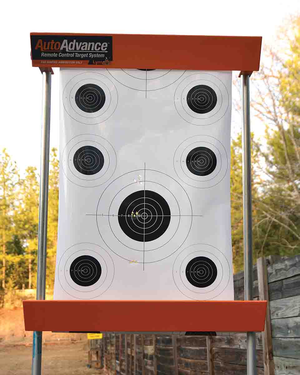 Chronograph and accuracy measurements can be done simultaneously when the Lyman target is set up and ready to shoot.